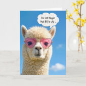 80th Birthday Alpaca In Pink Heart-shaped Glasses カード (黄色い花)