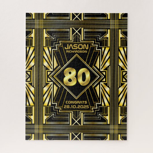 80th Birthday Art Deco Gold Black Great Gatsby ジグソーパズル (縦)