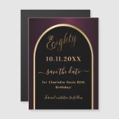 80th birthday black burgundy日付マグネットを保存 (正面/裏面)