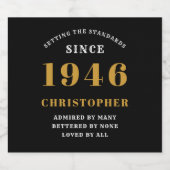 80th Birthday Born 1946 Add Name Black Gold スパークリングワインラベル (シングルラベル)