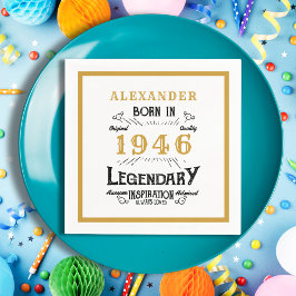 80th Birthday Born 1946 White Gold Legend スタンダードカクテルナプキン