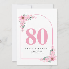 80th Birthday Card For Women Pink Flower カード