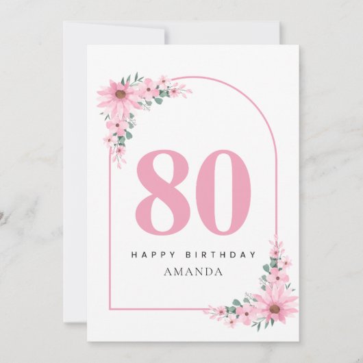 80th Birthday Card For Women Pink Flower カード (正面)