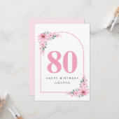 80th Birthday Card For Women Pink Flower カード (正面/裏面インサイチュ)