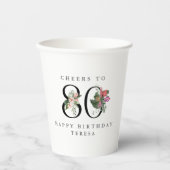 80th Birthday Cheers with Name Tropical Floral 紙コップ (正面)
