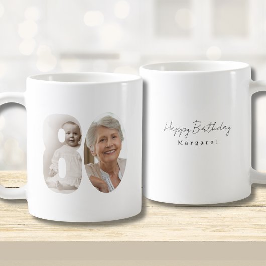 80th Birthday Custom Two Photo Coffee Mug コーヒーマグカップ