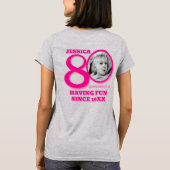 80th Birthday doubled sided photo name pink text Tシャツ (裏面)