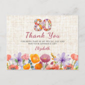 80th Birthday - Elegant Floral Number 80 Thank You ポストカード (正面)