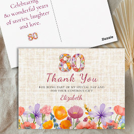 80th Birthday - Elegant Floral Number 80 Thank You ポストカード