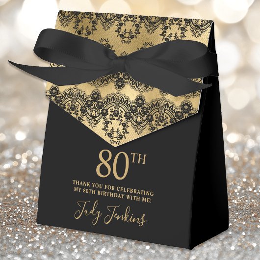 80th Birthday Elegant Gold Lace Thank You フェイバーボックス