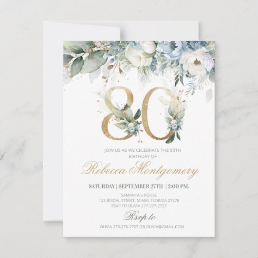 80th birthday Elegant Milestone invitation 出欠カード (正面)
