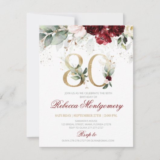 80th birthday Elegant Milestone invitation 出欠カード (正面)