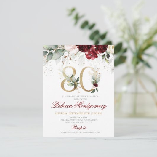 80th birthday Elegant Milestone invitation 出欠カード (スタンド正面)