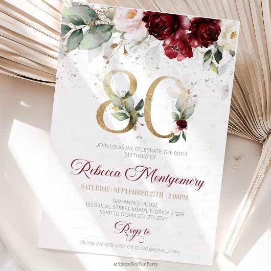 80th birthday Elegant Milestone invitation 出欠カード