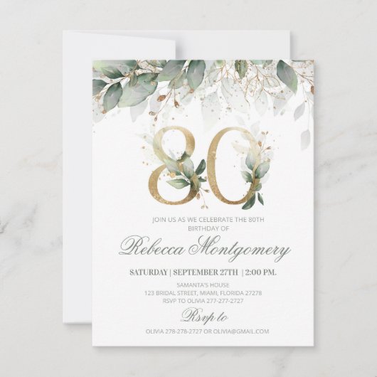 80th birthday Elegant Milestone invitation 出欠カード (正面)