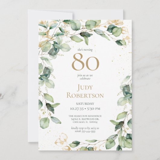 80th Birthday Eucalyptus Card Request 招待状 (正面)