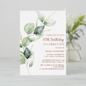 80th Birthday Eucalyptus Script Party 箔招待状 (立ち正面)