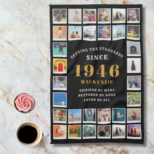 80th Birthday Family Memories Photo Collage  キッチンタオル