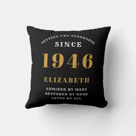 80th Birthday Gift Personalized 1946 Black Gold クッション (裏面)
