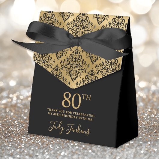80th Birthday Gold Damask Thank You フェイバーボックス