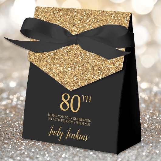 80th Birthday Gold Glitter Thank You フェイバーボックス