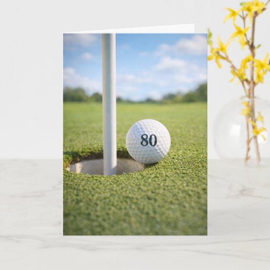 80th Birthday Golf Putt at the Edge カード (黄色い花)