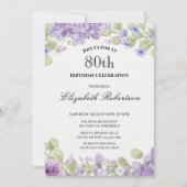 80th Birthday Invitation Elegant Purple Floral 招待状 (正面)