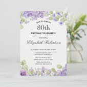 80th Birthday Invitation Elegant Purple Floral 招待状 (スタンド正面)