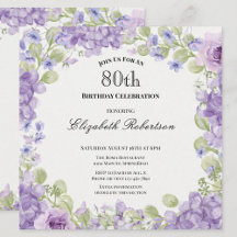 80th Birthday Invitation Elegant Purple Floral