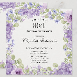 80th Birthday Invitation Elegant Purple Floral 招待状