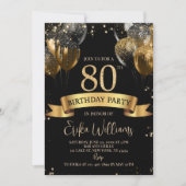 80th Birthday Invitation Template: Black Gold Ball 招待状 (正面)