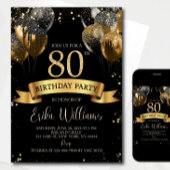 80th Birthday Invitation Template: Black Gold Ball 招待状