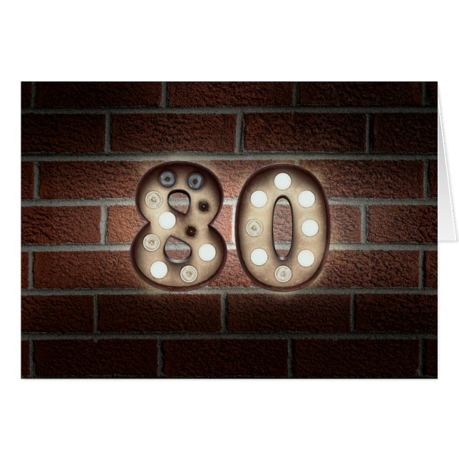 80th birthday-marquee light sign on brick (正面横)
