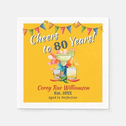 80th Birthday Modern Fiesta Cheers to 80 Years  スタンダードカクテルナプキン (正面)