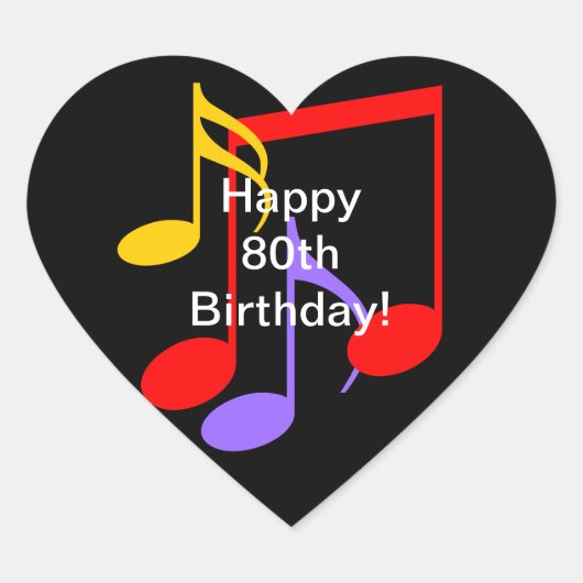 80th Birthday Music Notes  Heart Sticker ハートシール (正面)