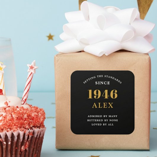80th Birthday Name 1946 Black Gold Elegant Chic スクエアシール