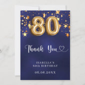 80th birthday navy blue gold stars サンキューカード (正面)