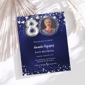 80th birthday navy blue silver photo invitation