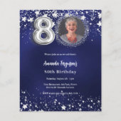 80th birthday navy blue silver photo invitation (正面)