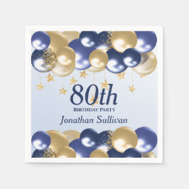 80th Birthday Navy Gold Balloons Party スタンダードカクテルナプキン