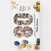 80th Birthday Number 80 Photo Collage White Gold 横断幕 (縦)