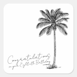 80th Birthday Palm Tree Art Congratulations スクエアシール