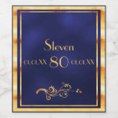 80th birthday partyネイビーブルー金ゴールド名 ワインラベル (シングルラベル)