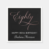80th Birthday Partyバラ金ゴールドスクリプトパーソナライズされた スタンダードカクテルナプキン (正面)