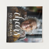 80th Birthday Partyフォトホワイトスクリプト応援 タペストリー (正面(横))