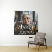 80th Birthday Partyフォトホワイトスクリプト応援 タペストリー (インサイチュ)