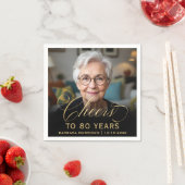 80th Birthday Partyフォト金ゴールドスクリプト応援 スタンダードカクテルナプキン (インサイチュ)