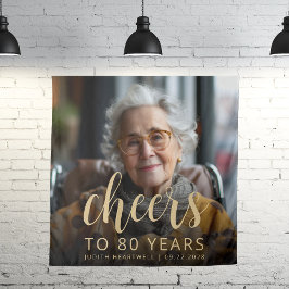 80th Birthday Partyフォト金ゴールドスクリプト応援 タペストリー