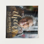 80th Birthday Partyフォト金ゴールドスクリプト応援 タペストリー (正面(横))