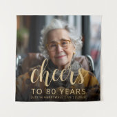 80th Birthday Partyフォト金ゴールドスクリプト応援 タペストリー (正面)